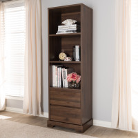 Baxton Studio BC 1860-23-Brown Burnwood Modern and Contemporary Walnut Brown Finished Wood 2-Drawer Bookcase